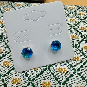Blue 14k Gold Plated Cubic Zirconia 8 MM Studs